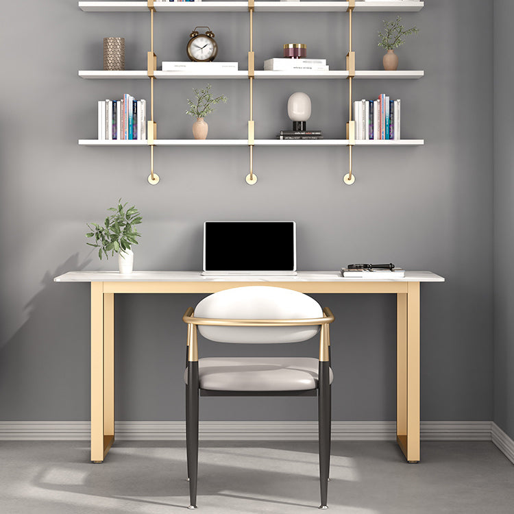23.62" W Stone Office Desk Modern Sled Base Writing Desk with 1 Shelf 55.1"L x 23.6"W x 29.5"H Clearhalo 'furn' 'furn_office_desk' 'Furniture' 'Office Desks' 'Office Furniture' 'office_desk' 6385816