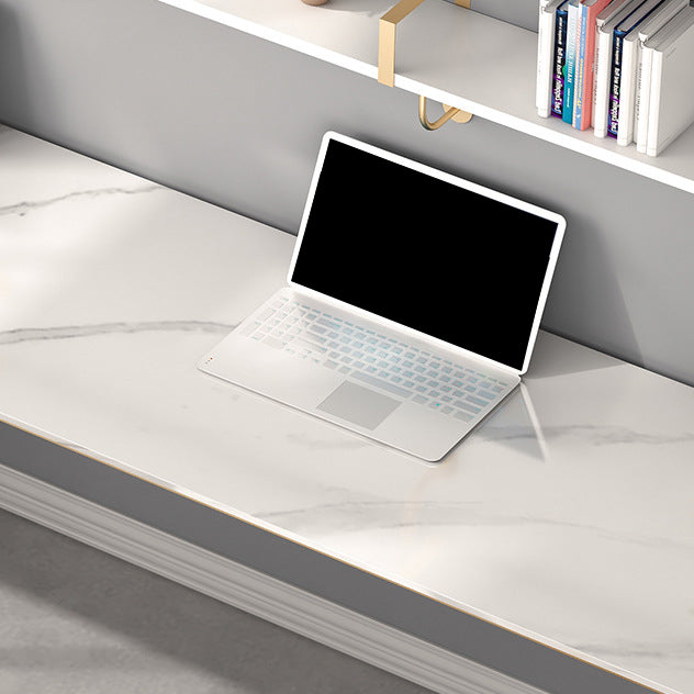 23.62" W Stone Office Desk Modern Sled Base Writing Desk with 1 Shelf Clearhalo 'furn' 'furn_office_desk' 'Furniture' 'Office Desks' 'Office Furniture' 'office_desk' 6385819