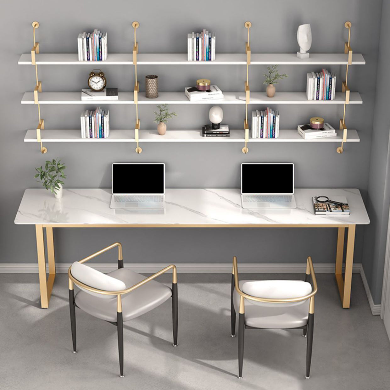 23.62" W Stone Office Desk Modern Sled Base Writing Desk with 1 Shelf Clearhalo 'furn' 'furn_office_desk' 'Furniture' 'Office Desks' 'Office Furniture' 'office_desk' 6385822