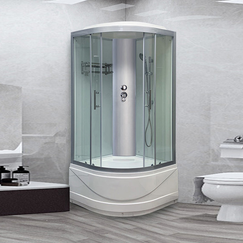 Round Shower Stall Corner Double Sliding Tempered Glass Shower Stall Clear Glass White