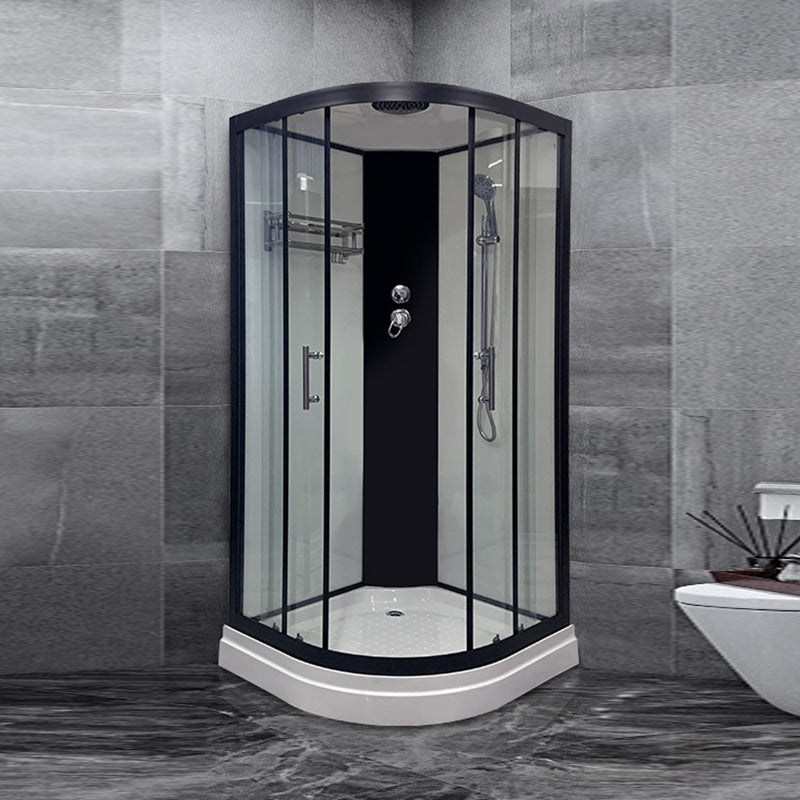 Round Shower Stall Corner Double Sliding Tempered Glass Shower Stall Clear Glass Black