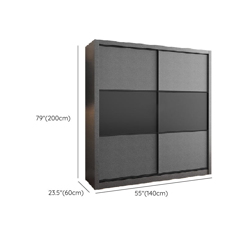 Modern Sliding Door Wardrobe for Bedroom Gray Manufactured Wood Cabinet