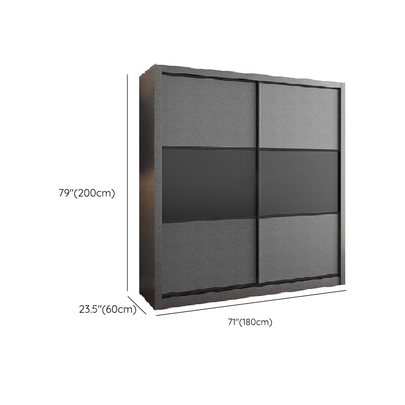 Modern Sliding Door Wardrobe for Bedroom Gray Manufactured Wood Cabinet