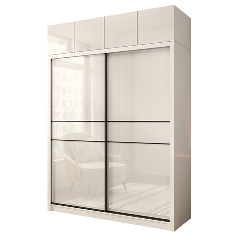 Sliding Door Wardrobe Closet White Wood Wardrobe Armoire with Shelves