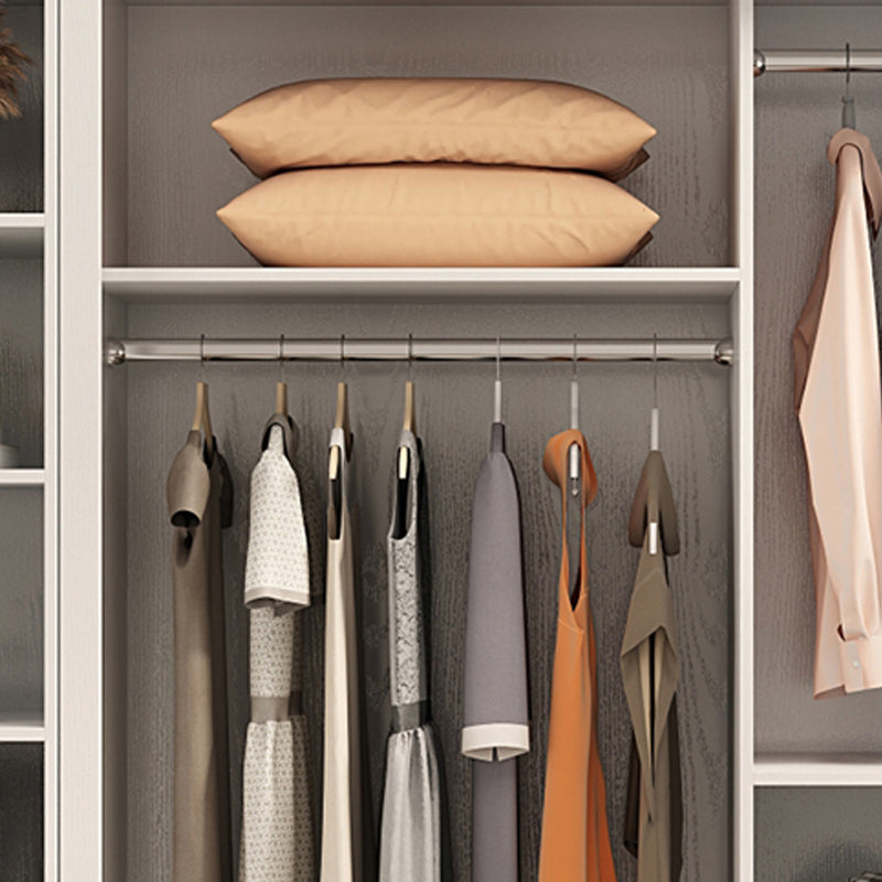 Sliding Door Wardrobe Closet White Wood Wardrobe Armoire with Shelves