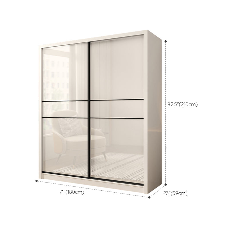 Sliding Door Wardrobe Closet White Wood Wardrobe Armoire with Shelves