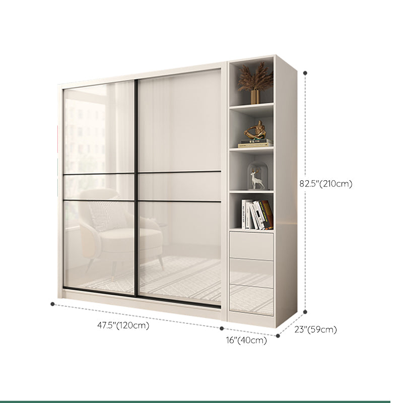 Sliding Door Wardrobe Closet White Wood Wardrobe Armoire with Shelves