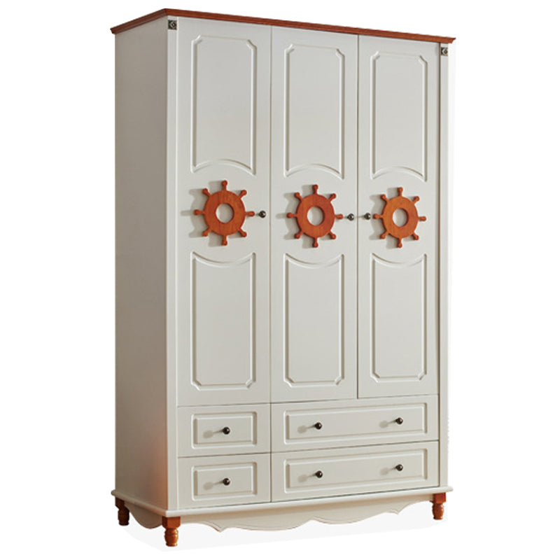 Hinged Wardrobe Cabinet with Legs Coastal Wooden Wardrobe Armoire 53"L x 23"W x 82"H White-Brown Clearhalo 'Armoires & Wardrobes' 'armoires_wardrobes' 'Bedroom Furniture' 'furn' 'furn_armoires_wardrobes' 'Furniture' 6388081