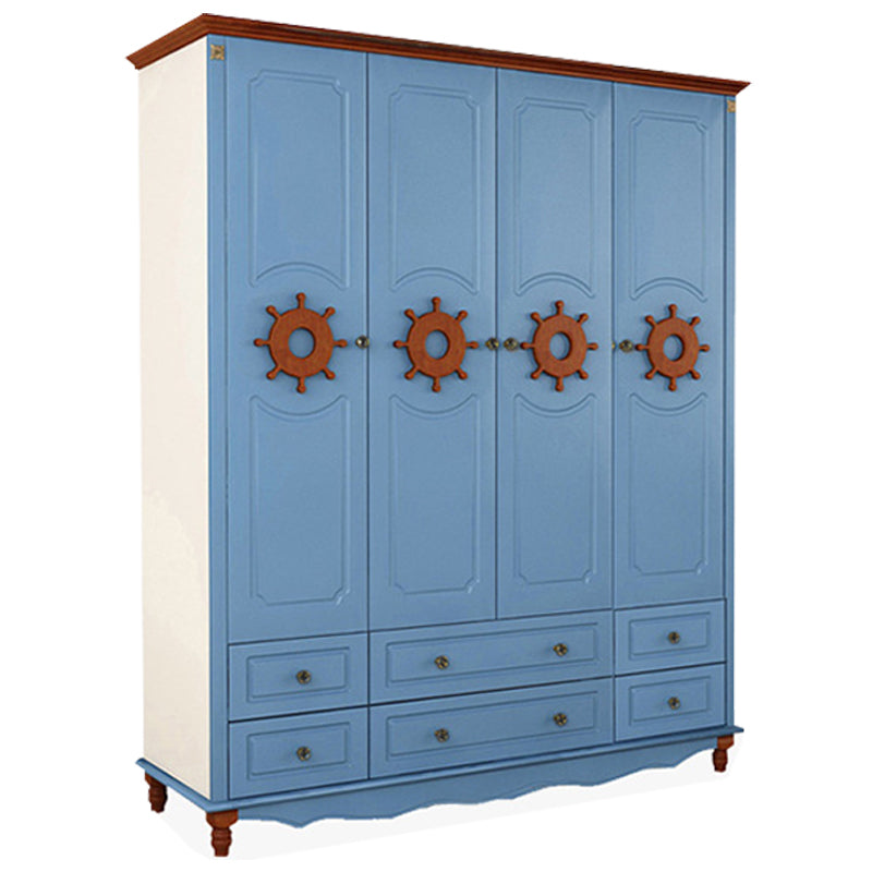 Hinged Wardrobe Cabinet with Legs Coastal Wooden Wardrobe Armoire 68.5"L x 23"W x 82"H Blue Clearhalo 'Armoires & Wardrobes' 'armoires_wardrobes' 'Bedroom Furniture' 'furn' 'furn_armoires_wardrobes' 'Furniture' 6388082