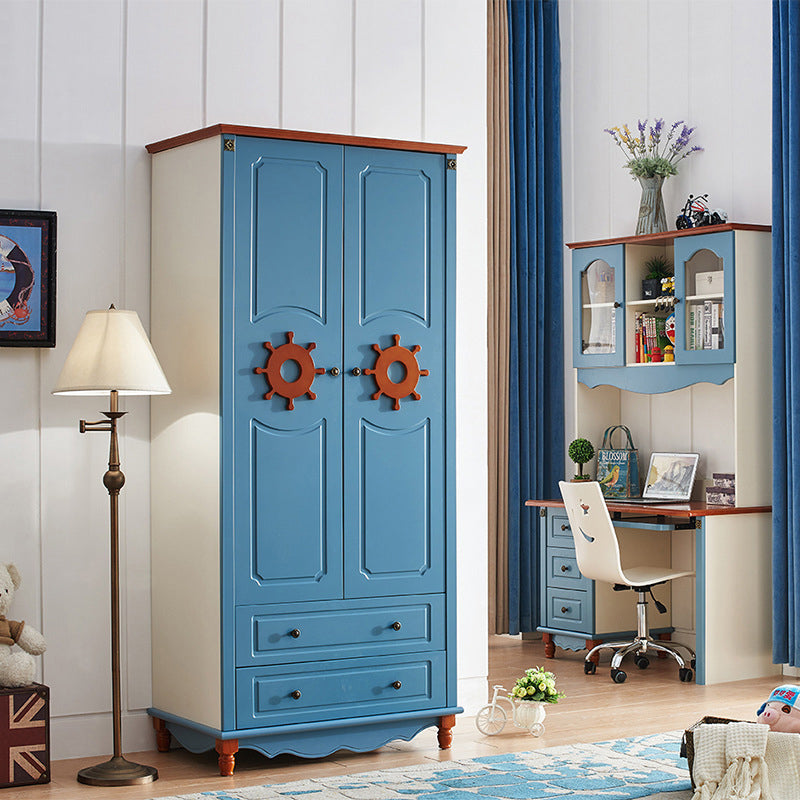 Hinged Wardrobe Cabinet with Legs Coastal Wooden Wardrobe Armoire 37"L x 23"W x 82"H Blue Clearhalo 'Armoires & Wardrobes' 'armoires_wardrobes' 'Bedroom Furniture' 'furn' 'furn_armoires_wardrobes' 'Furniture' 6388083