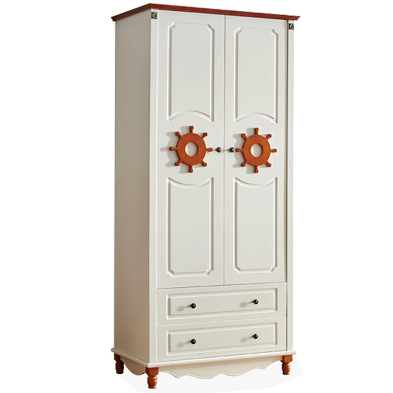 Hinged Wardrobe Cabinet with Legs Coastal Wooden Wardrobe Armoire 37"L x 23"W x 82"H White-Brown Clearhalo 'Armoires & Wardrobes' 'armoires_wardrobes' 'Bedroom Furniture' 'furn' 'furn_armoires_wardrobes' 'Furniture' 6388085