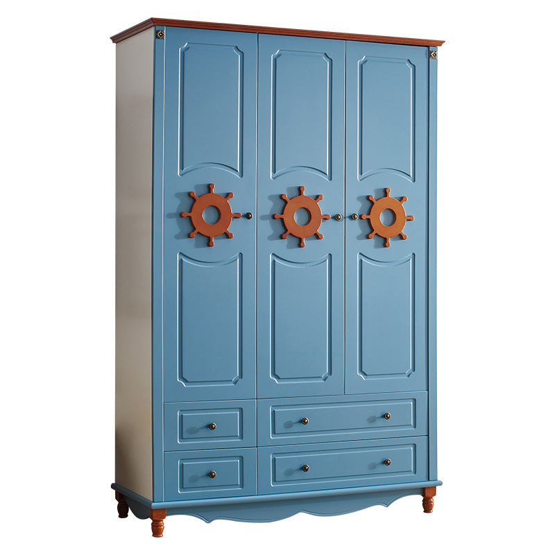 Hinged Wardrobe Cabinet with Legs Coastal Wooden Wardrobe Armoire 53"L x 23"W x 82"H Blue Clearhalo 'Armoires & Wardrobes' 'armoires_wardrobes' 'Bedroom Furniture' 'furn' 'furn_armoires_wardrobes' 'Furniture' 6388088
