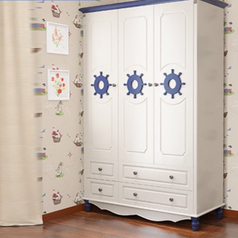 Hinged Wardrobe Cabinet with Legs Coastal Wooden Wardrobe Armoire 53"L x 23"W x 82"H White-Blue Clearhalo 'Armoires & Wardrobes' 'armoires_wardrobes' 'Bedroom Furniture' 'furn' 'furn_armoires_wardrobes' 'Furniture' 6388098