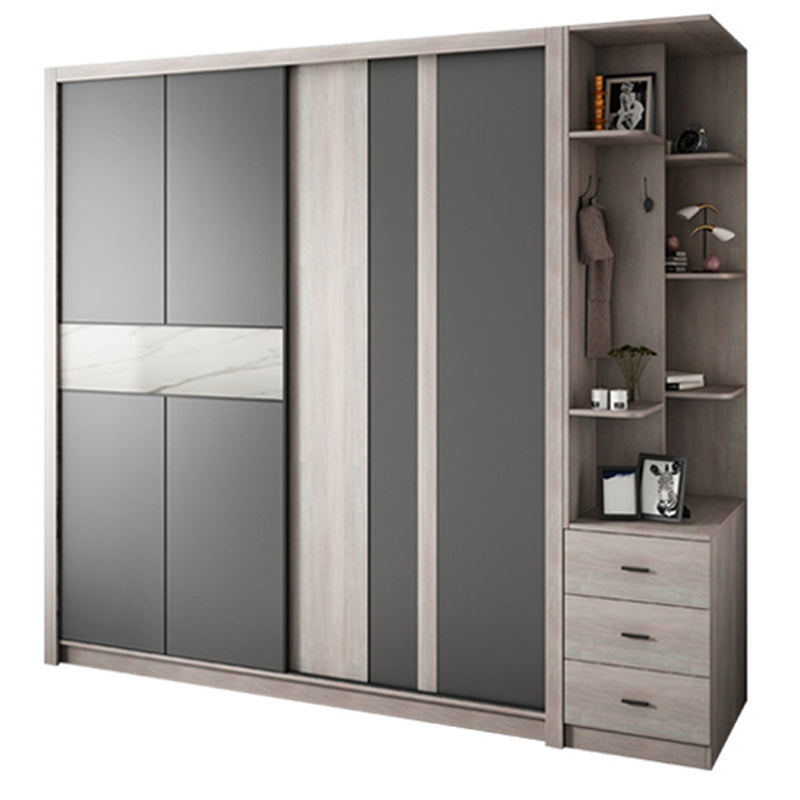Sliding Wardrobe Closet with Shelves Modern Wardrobe Armoire 47"L x 24"W x 83"H Armoires & Sideboard Clearhalo 'Armoires & Wardrobes' 'armoires_wardrobes' 'Bedroom Furniture' 'furn' 'furn_armoires_wardrobes' 'Furniture' 6388105