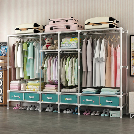 Steel Wardrobe Cabinet with Shelves Modern Wardrobe Armoire with Drawer