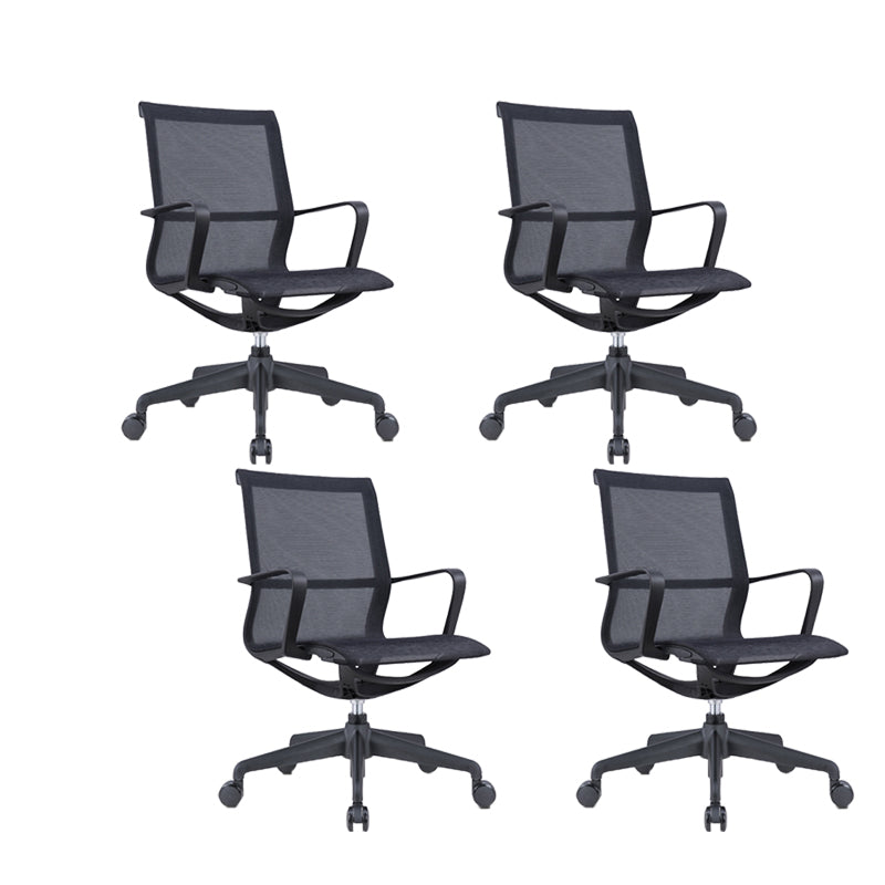 Modern Fixed Arm Conference Chair Office Ergonomic Mesh Task Chair Black 4 Piece Set Clearhalo 'furn' 'furn_office_chair' 'Furniture' 'Office Chairs' 'Office Furniture' 'office_chair' 6388369