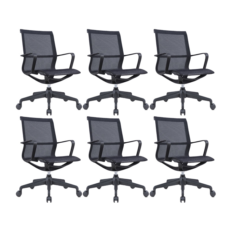 Modern Fixed Arm Conference Chair Office Ergonomic Mesh Task Chair Black 6 Piece Set Clearhalo 'furn' 'furn_office_chair' 'Furniture' 'Office Chairs' 'Office Furniture' 'office_chair' 6388371