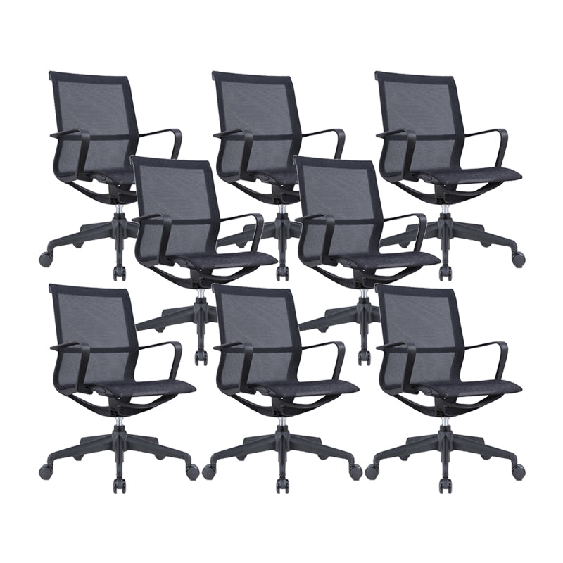 Modern Fixed Arm Conference Chair Office Ergonomic Mesh Task Chair Black 8 Piece Set Clearhalo 'furn' 'furn_office_chair' 'Furniture' 'Office Chairs' 'Office Furniture' 'office_chair' 6388373