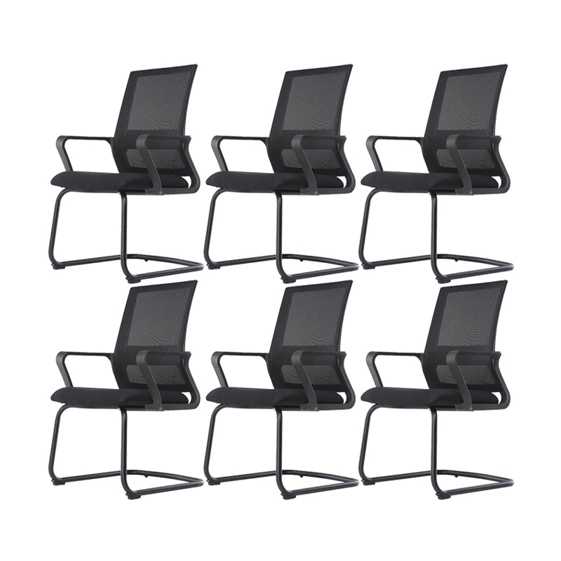 Modern Breathable AirGrid Arm Chair Microfiber Desk Mid Back Chair Black 6 Piece Set Clearhalo 'furn' 'furn_office_chair' 'Furniture' 'Office Chairs' 'Office Furniture' 'office_chair' 6388509