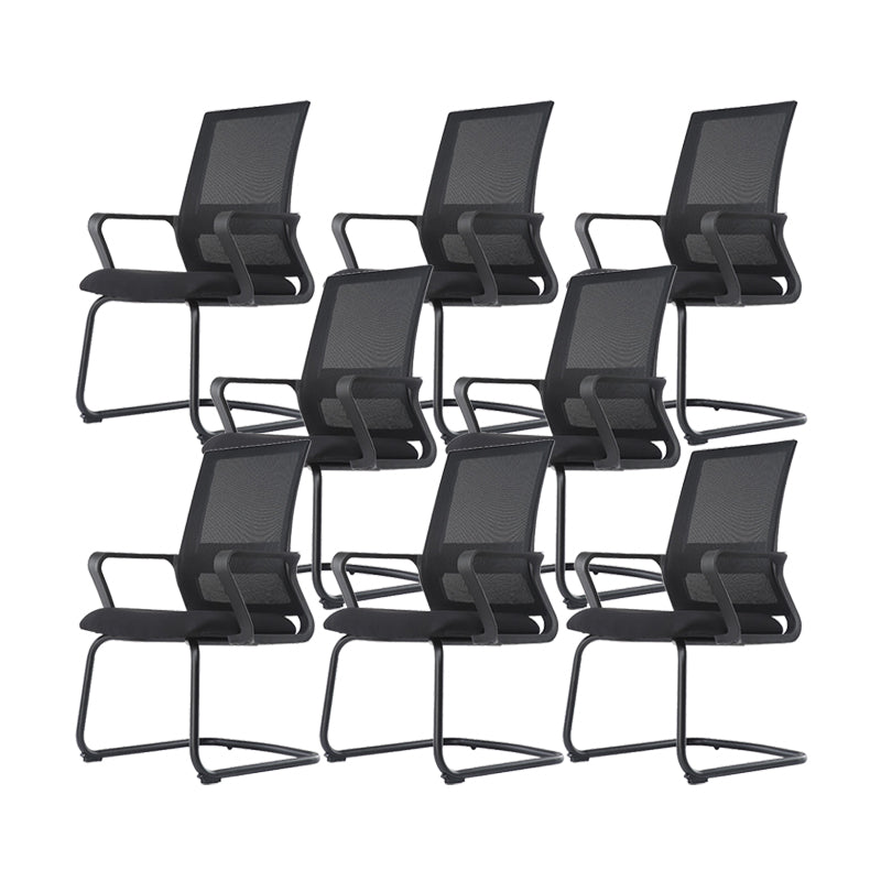 Modern Breathable AirGrid Arm Chair Microfiber Desk Mid Back Chair Black 8 Piece Set Clearhalo 'furn' 'furn_office_chair' 'Furniture' 'Office Chairs' 'Office Furniture' 'office_chair' 6388511