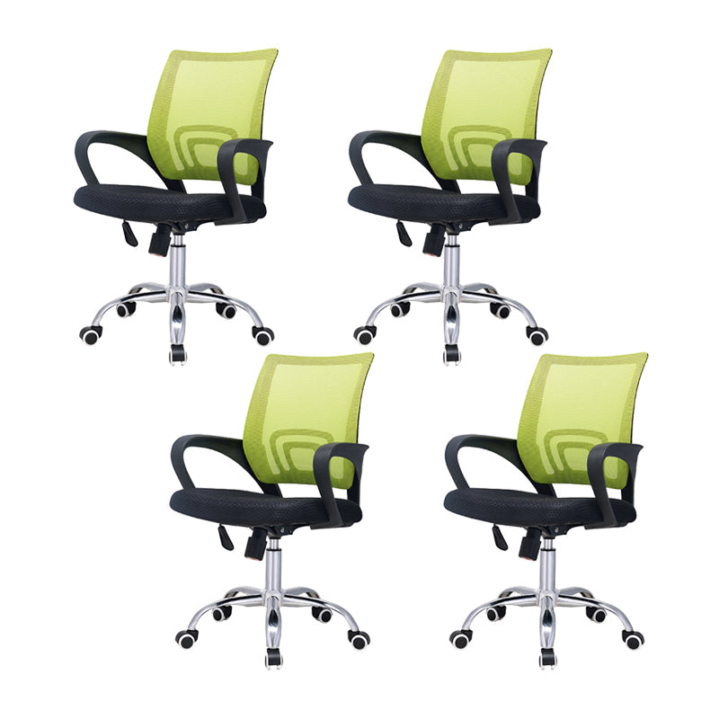 Modern Breathable AirGrid Swivel Chair Microfiber Desk Mid Back Chair Green 4 Piece Set Clearhalo 'furn' 'furn_office_chair' 'Furniture' 'Office Chairs' 'Office Furniture' 'office_chair' 6388533