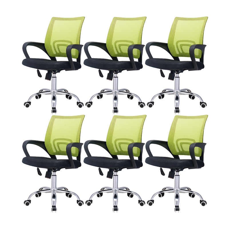 Modern Breathable AirGrid Swivel Chair Microfiber Desk Mid Back Chair Green 6 Piece Set Clearhalo 'furn' 'furn_office_chair' 'Furniture' 'Office Chairs' 'Office Furniture' 'office_chair' 6388536