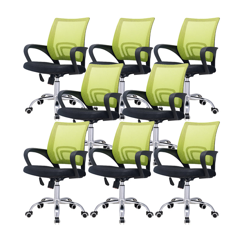 Modern Breathable AirGrid Swivel Chair Microfiber Desk Mid Back Chair Green 8 Piece Set Clearhalo 'furn' 'furn_office_chair' 'Furniture' 'Office Chairs' 'Office Furniture' 'office_chair' 6388537