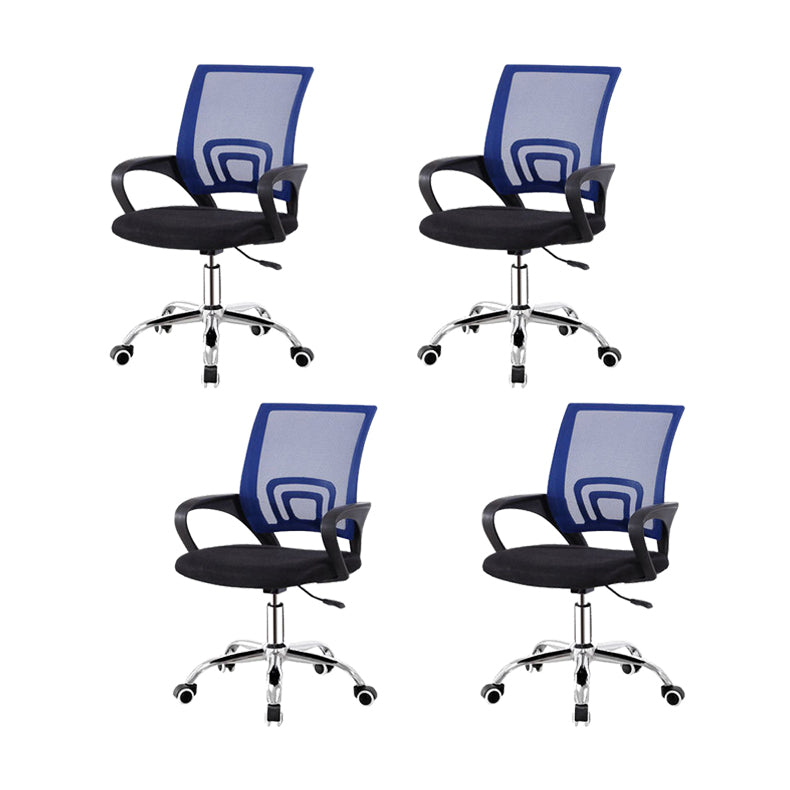 Modern Breathable AirGrid Swivel Chair Microfiber Desk Mid Back Chair Blue 4 Piece Set Clearhalo 'furn' 'furn_office_chair' 'Furniture' 'Office Chairs' 'Office Furniture' 'office_chair' 6388542