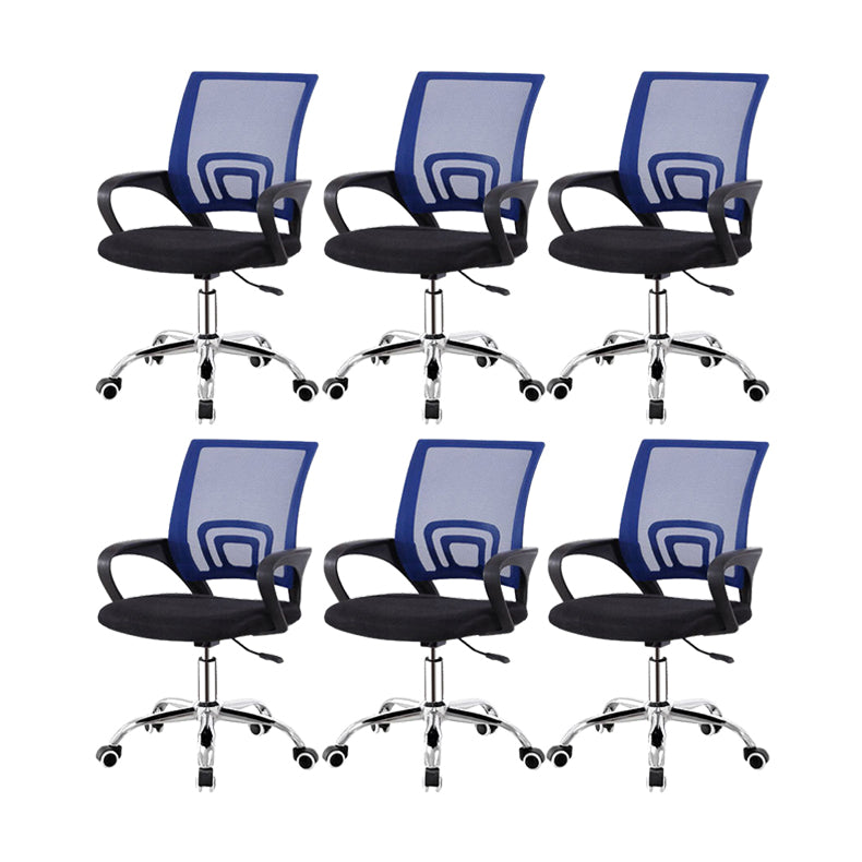 Modern Breathable AirGrid Swivel Chair Microfiber Desk Mid Back Chair Blue 6 Piece Set Clearhalo 'furn' 'furn_office_chair' 'Furniture' 'Office Chairs' 'Office Furniture' 'office_chair' 6388543