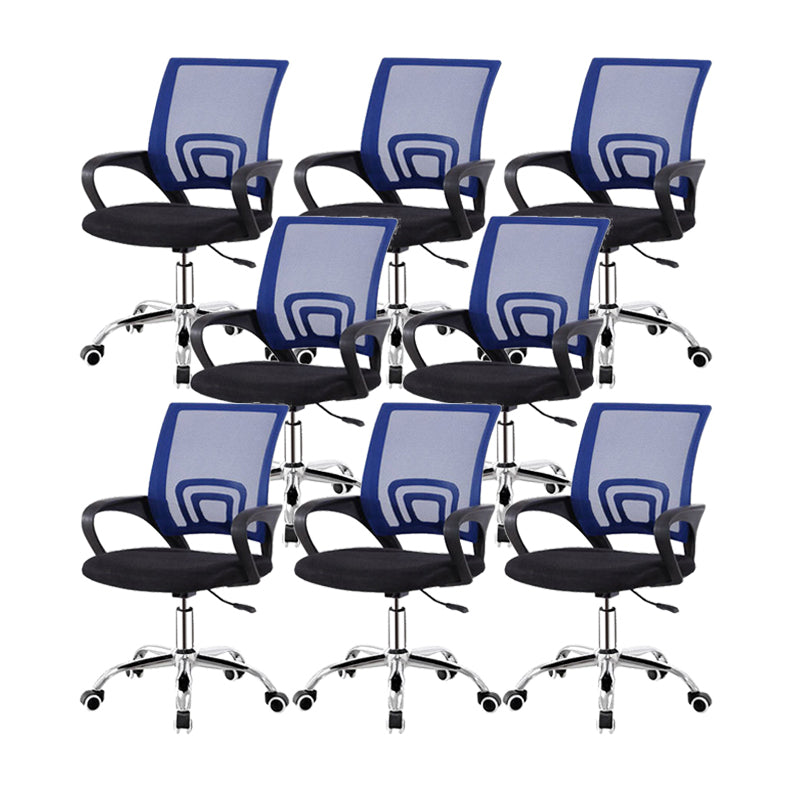 Modern Breathable AirGrid Swivel Chair Microfiber Desk Mid Back Chair Blue 8 Piece Set Clearhalo 'furn' 'furn_office_chair' 'Furniture' 'Office Chairs' 'Office Furniture' 'office_chair' 6388545