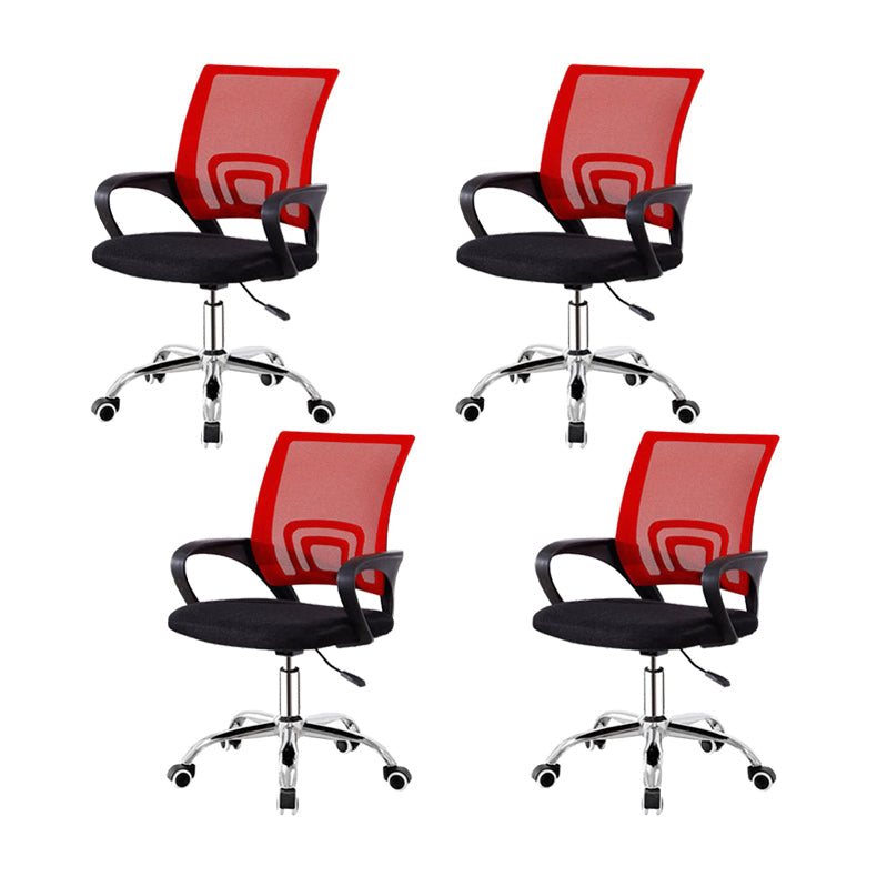 Modern Breathable AirGrid Swivel Chair Microfiber Desk Mid Back Chair Red 4 Piece Set Clearhalo 'furn' 'furn_office_chair' 'Furniture' 'Office Chairs' 'Office Furniture' 'office_chair' 6388549