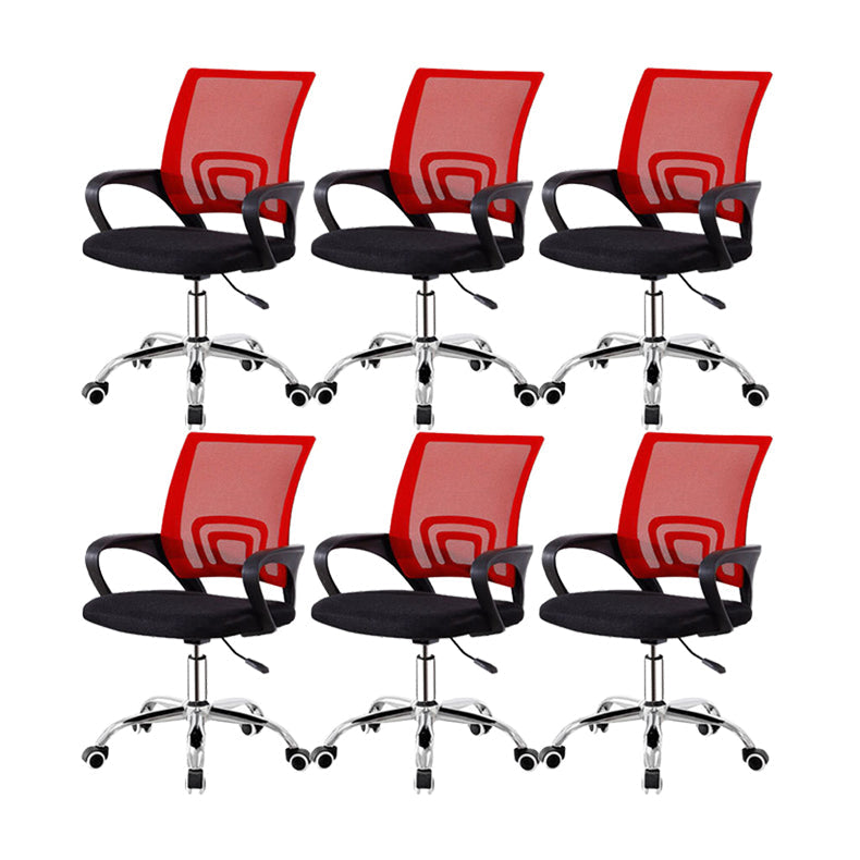 Modern Breathable AirGrid Swivel Chair Microfiber Desk Mid Back Chair Red 6 Piece Set Clearhalo 'furn' 'furn_office_chair' 'Furniture' 'Office Chairs' 'Office Furniture' 'office_chair' 6388550