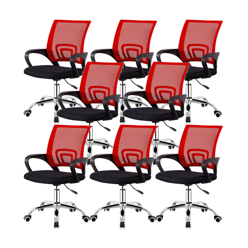 Modern Breathable AirGrid Swivel Chair Microfiber Desk Mid Back Chair Red 8 Piece Set Clearhalo 'furn' 'furn_office_chair' 'Furniture' 'Office Chairs' 'Office Furniture' 'office_chair' 6388551