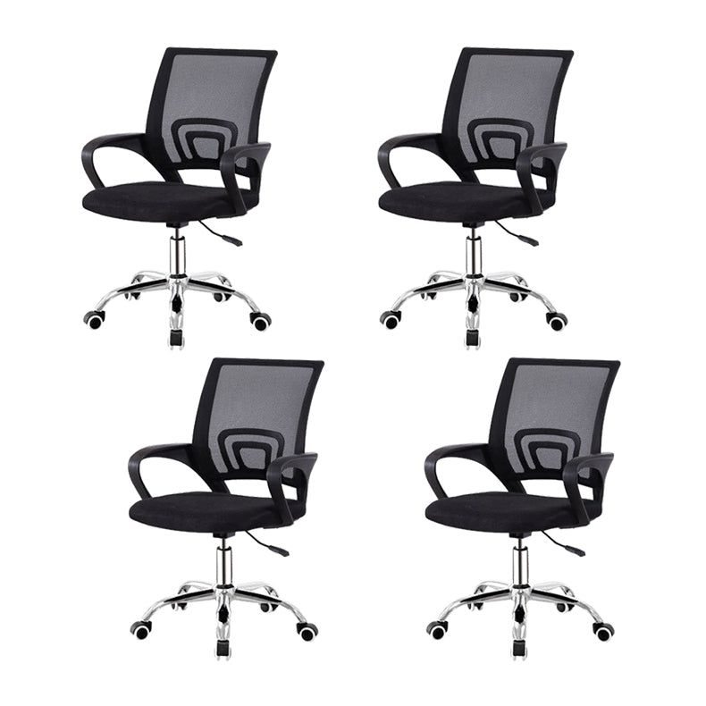 Modern Breathable AirGrid Swivel Chair Microfiber Desk Mid Back Chair Black 4 Piece Set Clearhalo 'furn' 'furn_office_chair' 'Furniture' 'Office Chairs' 'Office Furniture' 'office_chair' 6388552