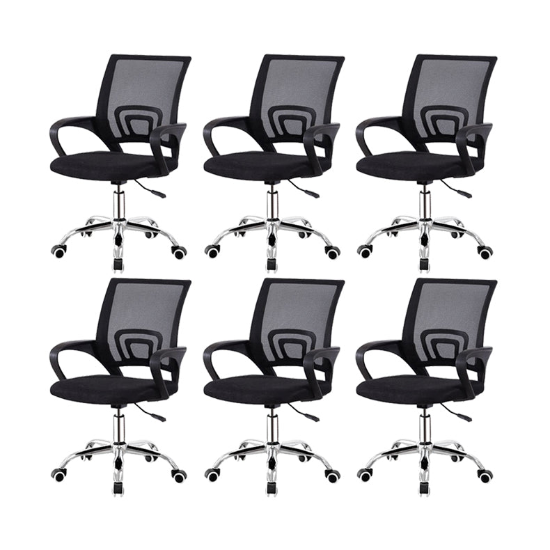 Modern Breathable AirGrid Swivel Chair Microfiber Desk Mid Back Chair Black 6 Piece Set Clearhalo 'furn' 'furn_office_chair' 'Furniture' 'Office Chairs' 'Office Furniture' 'office_chair' 6388553