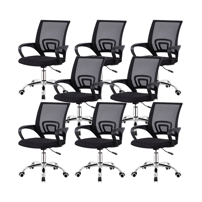 Modern Breathable AirGrid Swivel Chair Microfiber Desk Mid Back Chair Black 8 Piece Set Clearhalo 'furn' 'furn_office_chair' 'Furniture' 'Office Chairs' 'Office Furniture' 'office_chair' 6388554