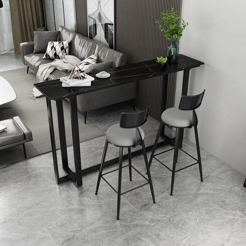 Industrial Rectangle Bar Table Set 1/3 Pcs Metal Frame Bar Table and Stools 3 Pieces: Black Table, 2 Gray Stools Clearhalo 'Bar Furniture' 'furn' 'furn_home_bar_bar_sets' 'Furniture' 'Home Bars & Bar Sets' 'home_bar_bar_sets' 'Kitchen & Dining Furniture' 6388873