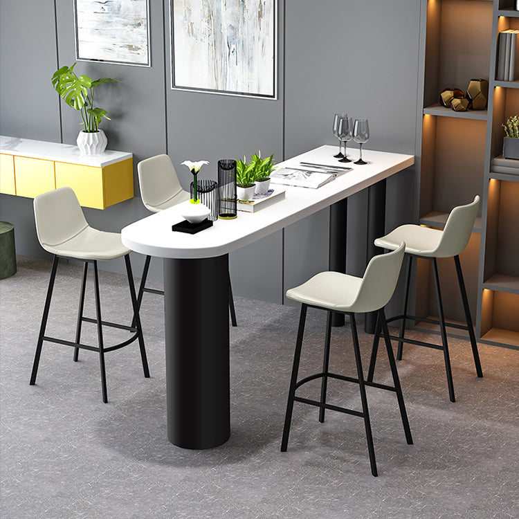 Juego de mesa de bar blanca contemporánea, mesa de bar con tapa de piedra de 1/3/5 piezas y taburetes de cuero