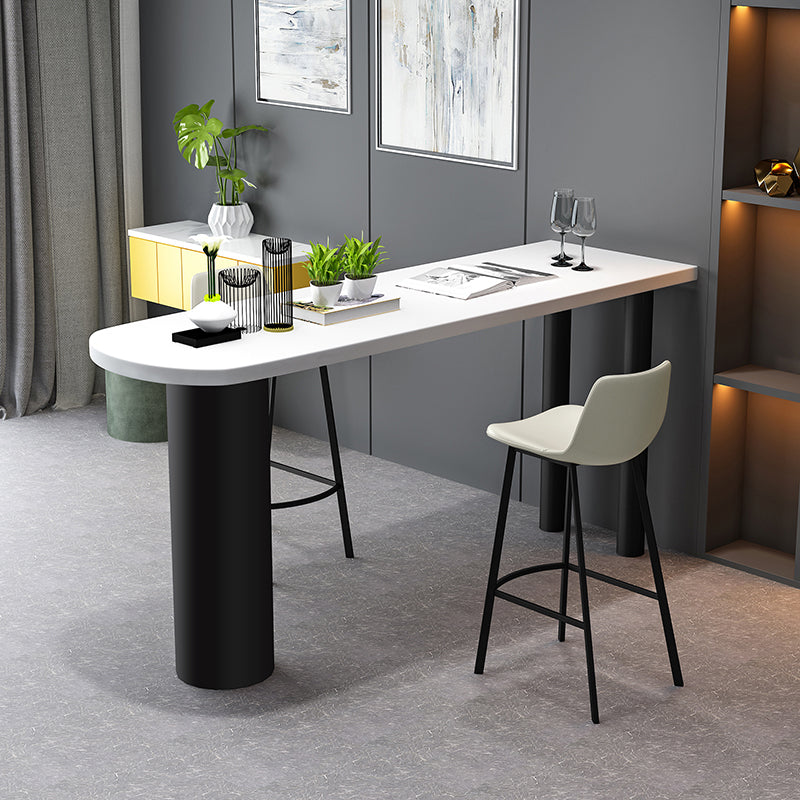 Juego de mesa de bar blanca contemporánea, mesa de bar con tapa de piedra de 1/3/5 piezas y taburetes de cuero