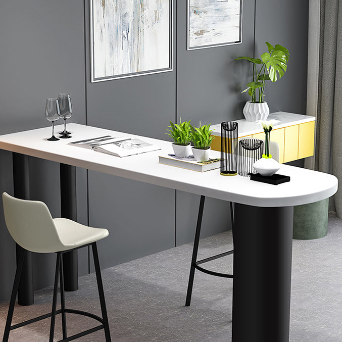 Juego de mesa de bar blanca contemporánea, mesa de bar con tapa de piedra de 1/3/5 piezas y taburetes de cuero