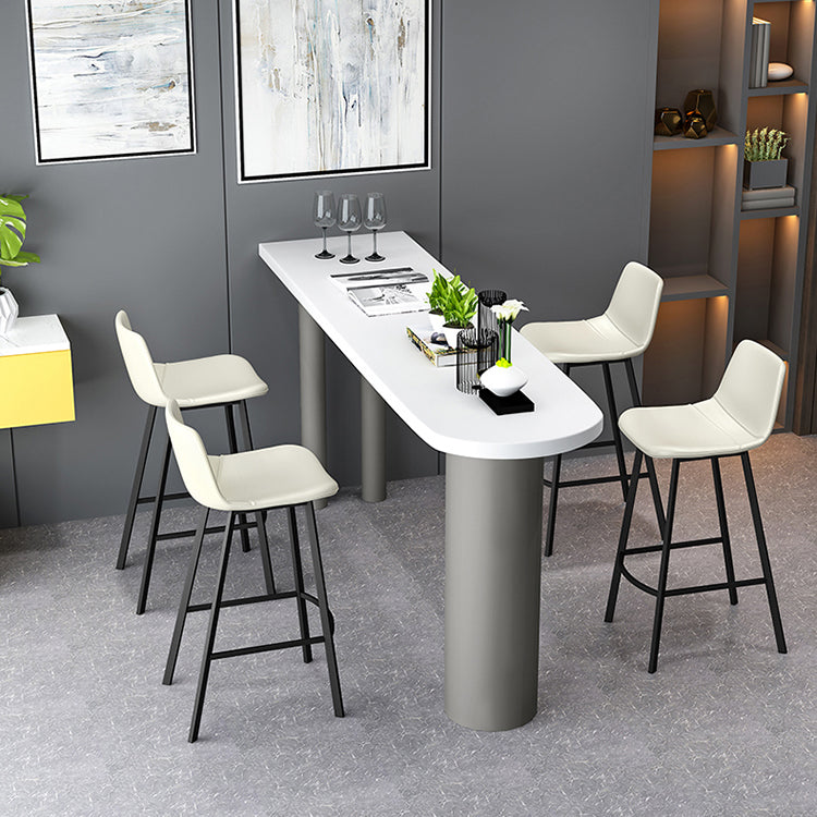 Juego de mesa de bar blanca contemporánea, mesa de bar con tapa de piedra de 1/3/5 piezas y taburetes de cuero