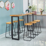 Wood Rectangle Bar Table with High Metal Stools Industrial 1/2/7 Pieces Bar Table Set