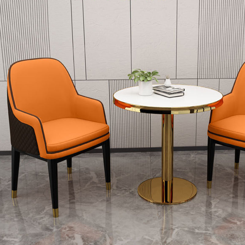 Glam Style Parsons Arm Chair Leather Dining Chair for Living Room