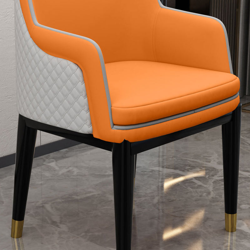 Glam Style Parsons Arm Chair Leather Dining Chair for Living Room