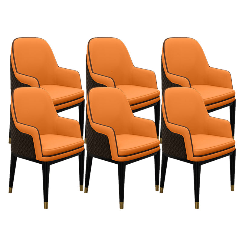 Glam Style Parsons Arm Chair Leather Dining Chair for Living Room