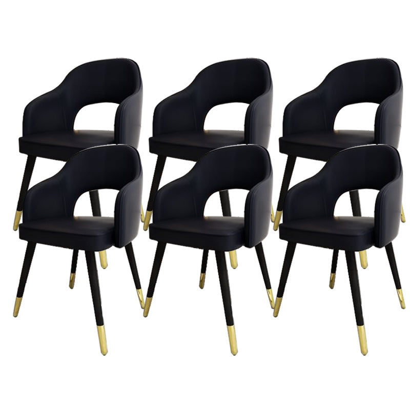 Glam Style Side Chair Open Back Leather Indoor Dining Chair for Home Black 6 Piece Set Clearhalo 'Dining Chairs' 'Dining Tables & Seating' 'dining_chair' 'furn' 'furn_dining_chair' 'Furniture' 'Kitchen & Dining Furniture' 6389701