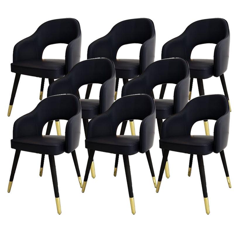 Glam Style Side Chair Open Back Leather Indoor Dining Chair for Home Black 8 Piece Set Clearhalo 'Dining Chairs' 'Dining Tables & Seating' 'dining_chair' 'furn' 'furn_dining_chair' 'Furniture' 'Kitchen & Dining Furniture' 6389703