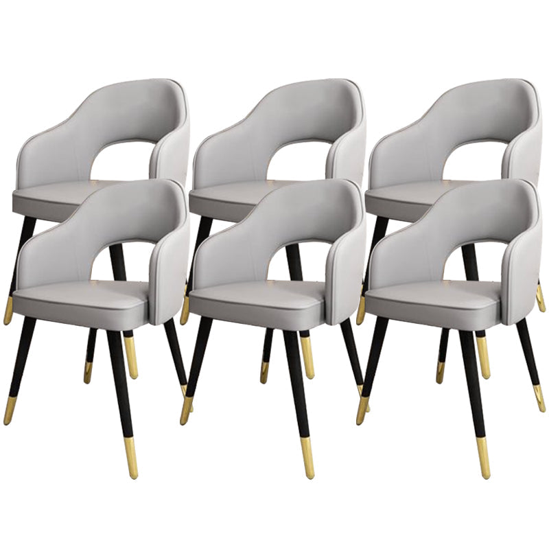 Glam Style Side Chair Open Back Leather Indoor Dining Chair for Home Light Gray 6 Piece Set Clearhalo 'Dining Chairs' 'Dining Tables & Seating' 'dining_chair' 'furn' 'furn_dining_chair' 'Furniture' 'Kitchen & Dining Furniture' 6389710