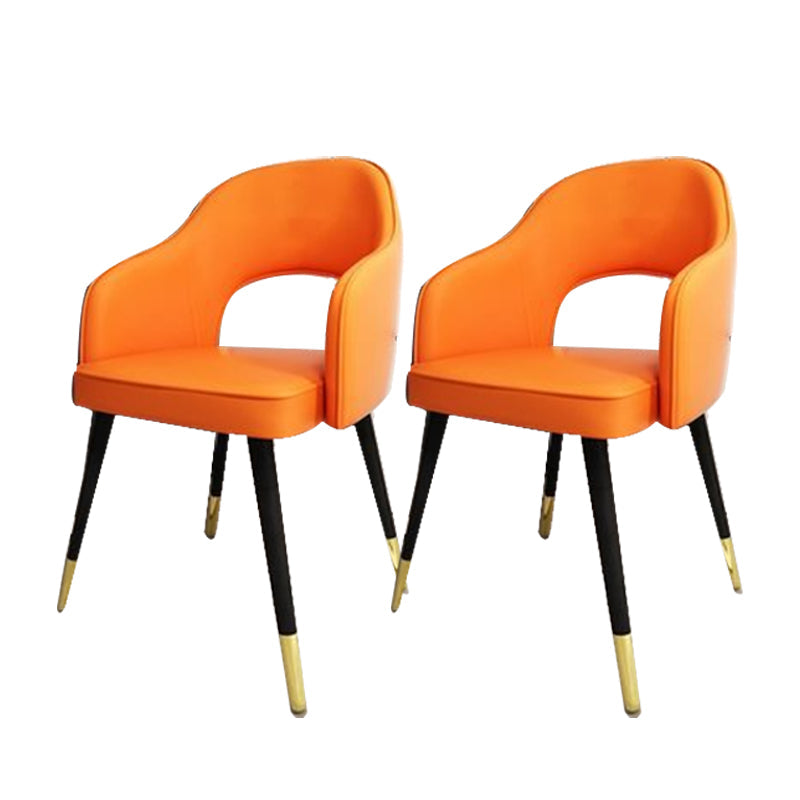 Glam Style Side Chair Open Back Leather Indoor Dining Chair for Home Orange 2 Piece Set Clearhalo 'Dining Chairs' 'Dining Tables & Seating' 'dining_chair' 'furn' 'furn_dining_chair' 'Furniture' 'Kitchen & Dining Furniture' 6389713