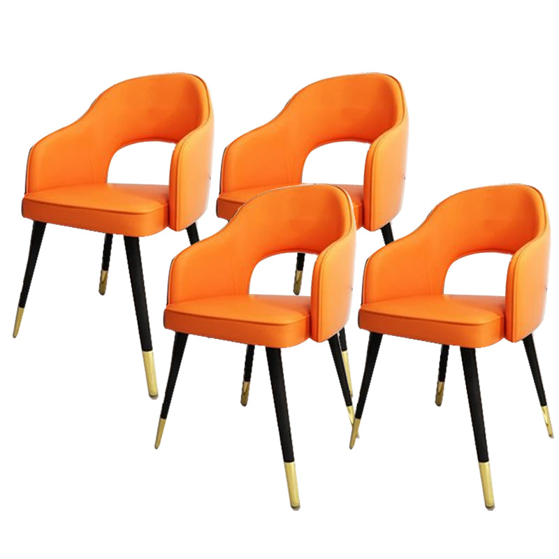 Glam Style Side Chair Open Back Leather Indoor Dining Chair for Home Orange 4 Piece Set Clearhalo 'Dining Chairs' 'Dining Tables & Seating' 'dining_chair' 'furn' 'furn_dining_chair' 'Furniture' 'Kitchen & Dining Furniture' 6389716